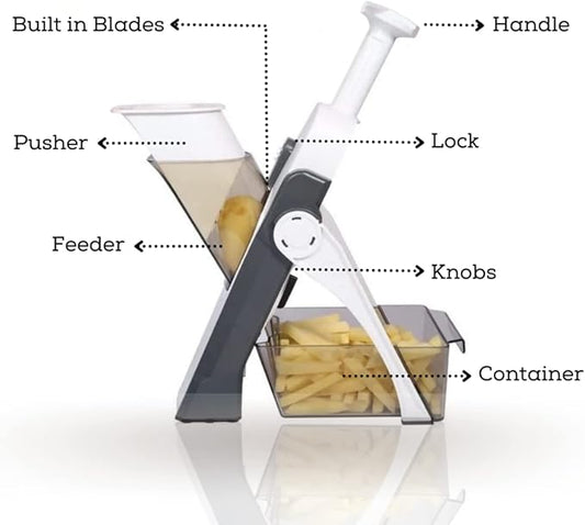 Multifunction Vegetable Slicer & Mandoline Cutter – Safe Kitchen Chopper for Fruits, Salad & Vegetables (Adjustable 8 Thickness Settings – Grey)