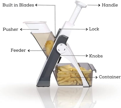 Multifunction Vegetable Slicer & Mandoline Cutter – Safe Kitchen Chopper for Fruits, Salad & Vegetables (Adjustable 8 Thickness Settings – Grey)