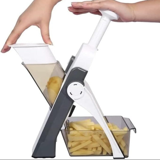 Multifunction Vegetable Slicer & Mandoline Cutter – Safe Kitchen Chopper for Fruits, Salad & Vegetables (Adjustable 8 Thickness Settings – Grey)