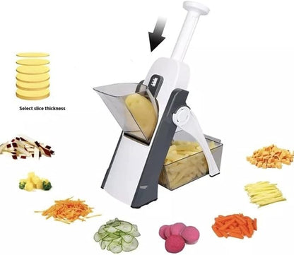 Multifunction Vegetable Slicer & Mandoline Cutter – Safe Kitchen Chopper for Fruits, Salad & Vegetables (Adjustable 8 Thickness Settings – Grey)