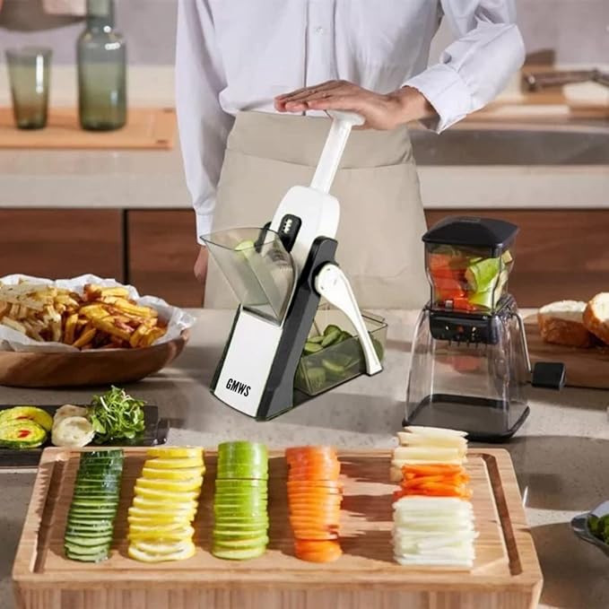 Multifunction Vegetable Slicer & Mandoline Cutter – Safe Kitchen Chopper for Fruits, Salad & Vegetables (Adjustable 8 Thickness Settings – Grey)